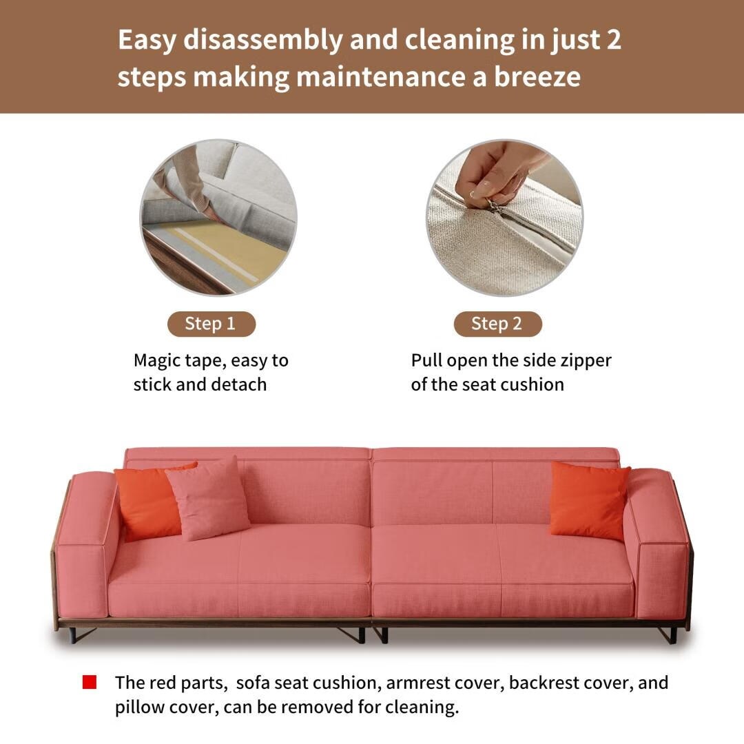 Divano versatile in legno massello comprimibile da 111,81 pollici per soggiorno moderno a 4 posti