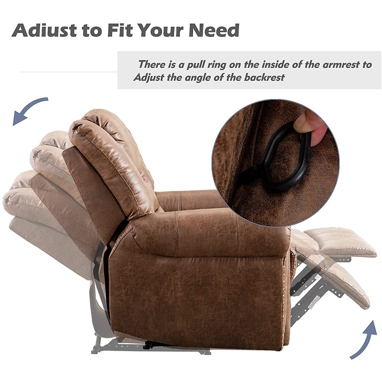 Poltrona reclinabile manuale classica e tradizionale con comodi braccioli e schienale