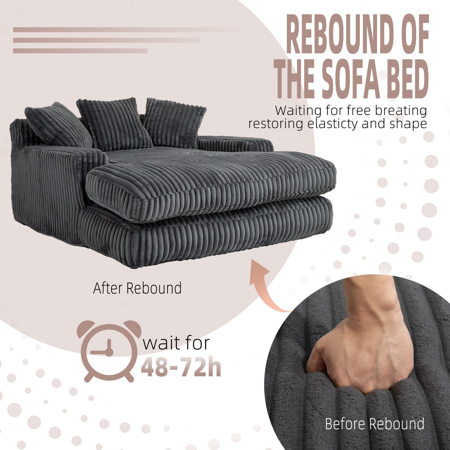 Divano letto in velluto a coste con imbottitura in spugna altamente elastica, divano senza installazione per soggiorno