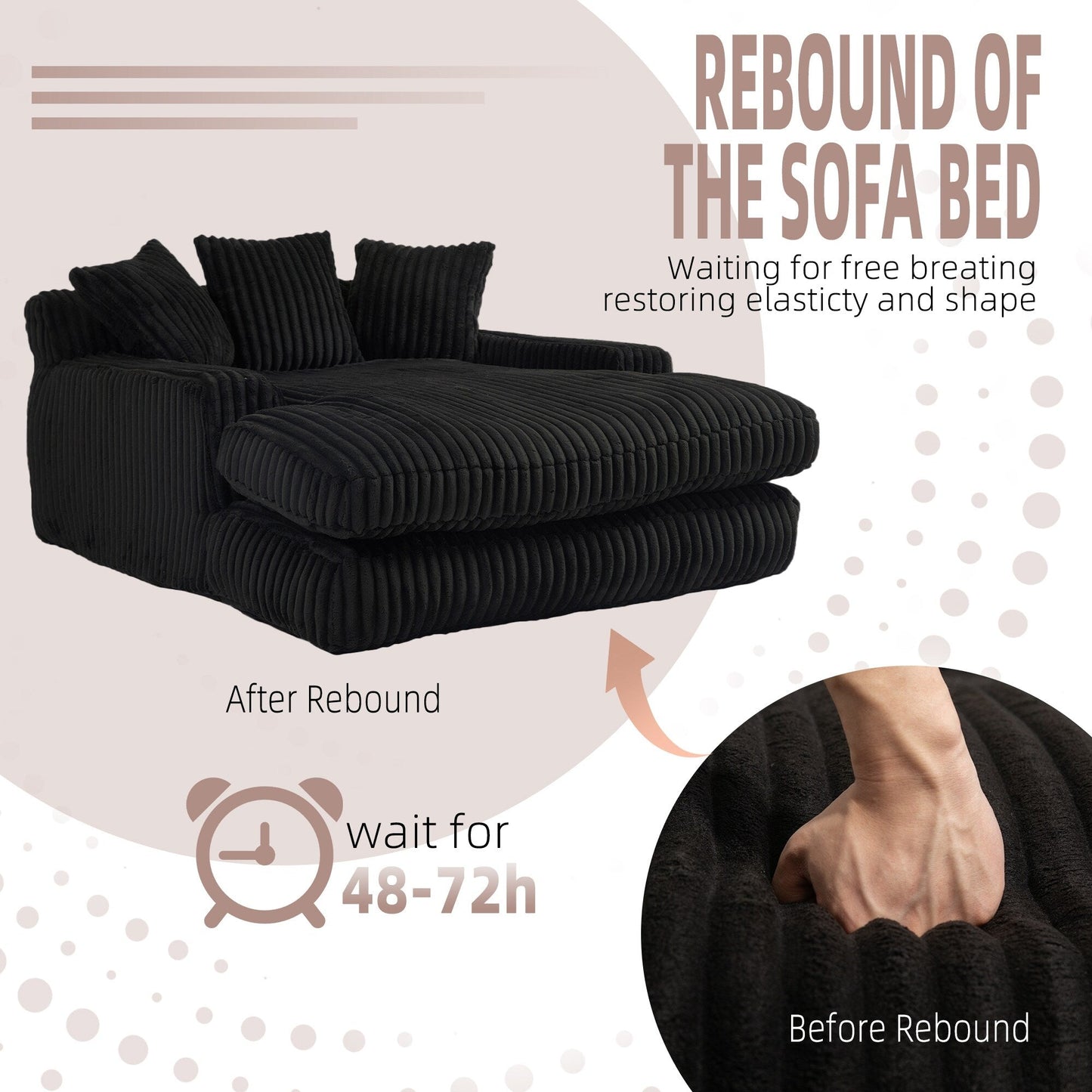 Divano letto in velluto a coste con imbottitura in spugna altamente elastica, divano senza installazione per soggiorno