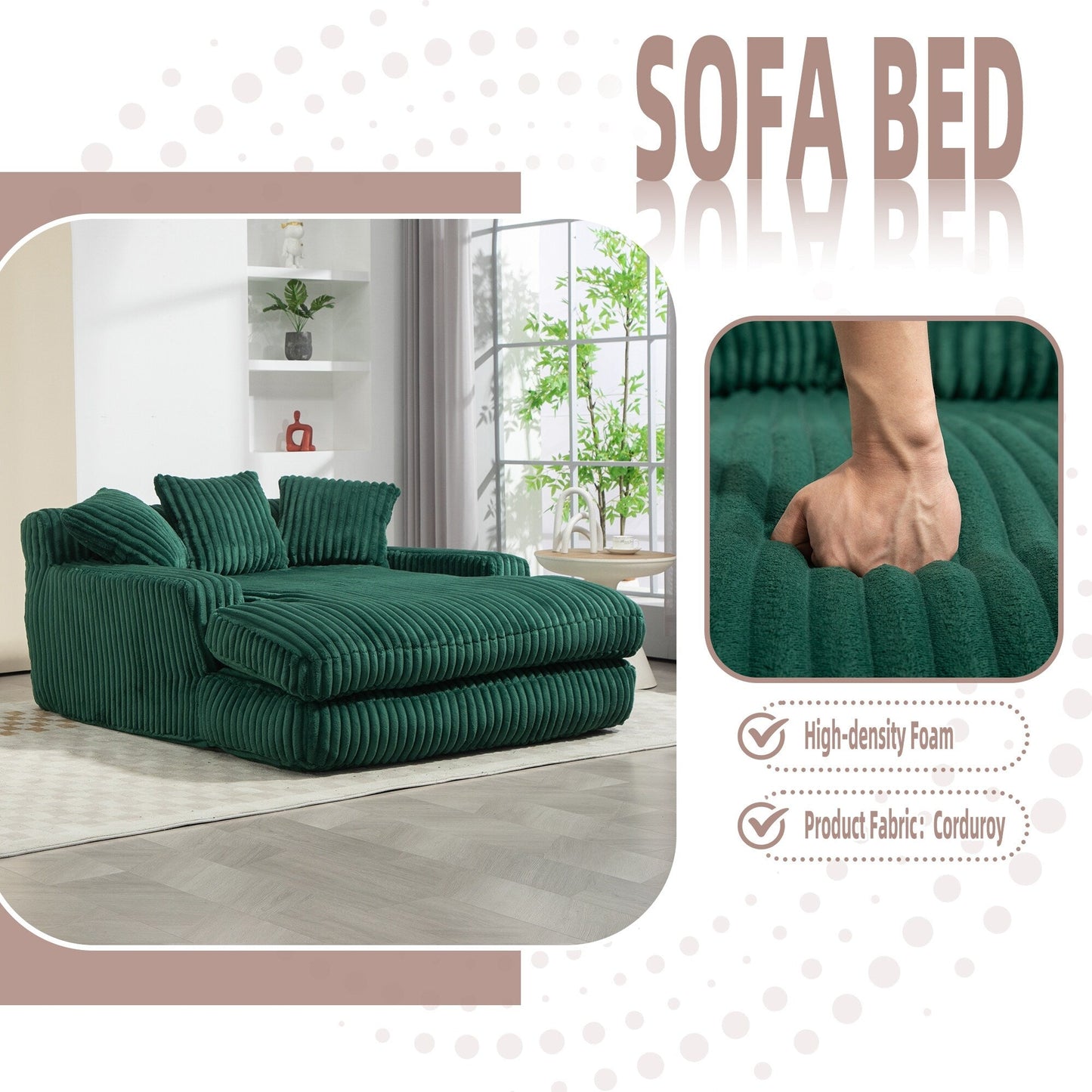 Divano letto in velluto a coste con imbottitura in spugna altamente elastica, divano senza installazione per soggiorno