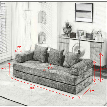Comodo divano letto pieghevole trasformabile, divano letto da terra, divano da terra in ciniglia con braccioli, divano da terra