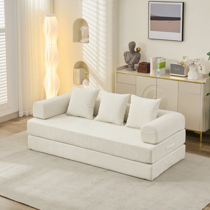 Comodo divano letto pieghevole trasformabile, divano letto da terra, divano da terra in ciniglia con braccioli, divano da terra