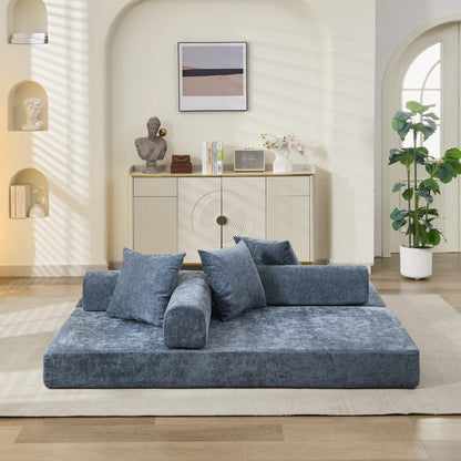 Comodo divano letto pieghevole trasformabile, divano letto da terra, divano da terra in ciniglia con braccioli, divano da terra