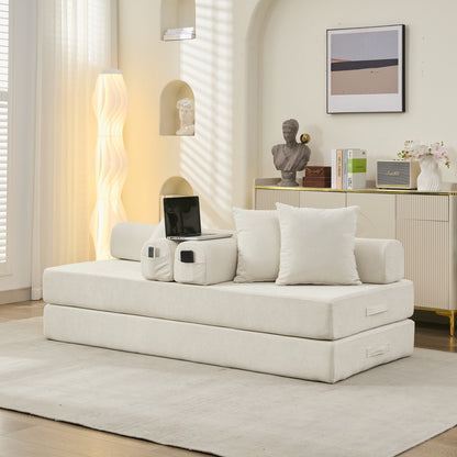 Comodo divano letto pieghevole trasformabile, divano letto da terra, divano da terra in ciniglia con braccioli, divano da terra