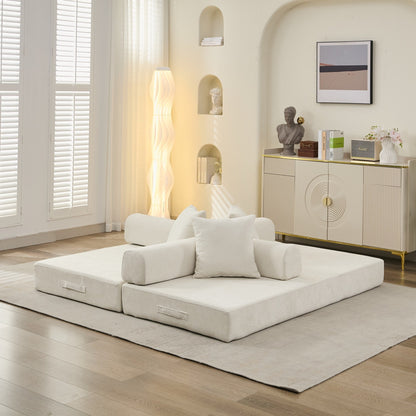 Comodo divano letto pieghevole trasformabile, divano letto da terra, divano da terra in ciniglia con braccioli, divano da terra