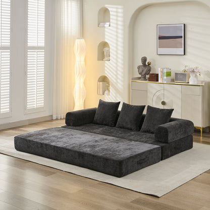 Comodo divano letto pieghevole trasformabile, divano letto da terra, divano da terra in ciniglia con braccioli, divano da terra