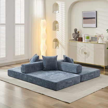 Comodo divano letto pieghevole trasformabile, divano letto da terra, divano da terra in ciniglia con braccioli, divano da terra