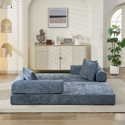 Comodo divano letto pieghevole trasformabile, divano letto da terra, divano da terra in ciniglia con braccioli, divano da terra