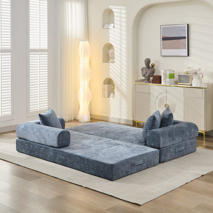 Comodo divano letto pieghevole trasformabile, divano letto da terra, divano da terra in ciniglia con braccioli, divano da terra