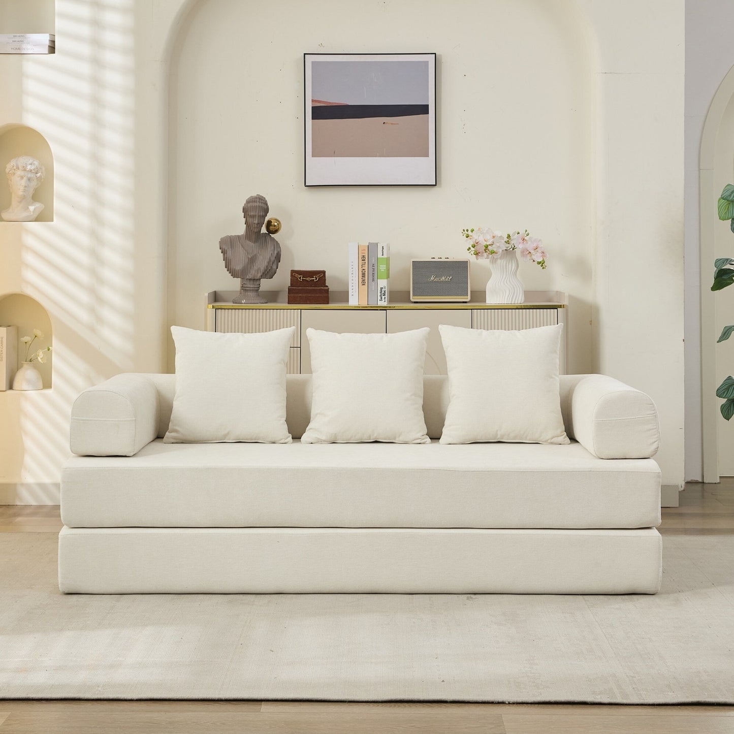 Comodo divano letto pieghevole trasformabile, divano letto da terra, divano da terra in ciniglia con braccioli, divano da terra