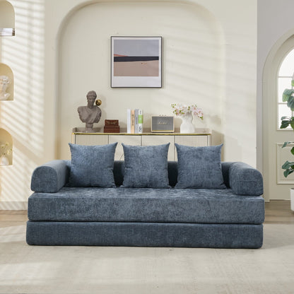 Comodo divano letto pieghevole trasformabile, divano letto da terra, divano da terra in ciniglia con braccioli, divano da terra