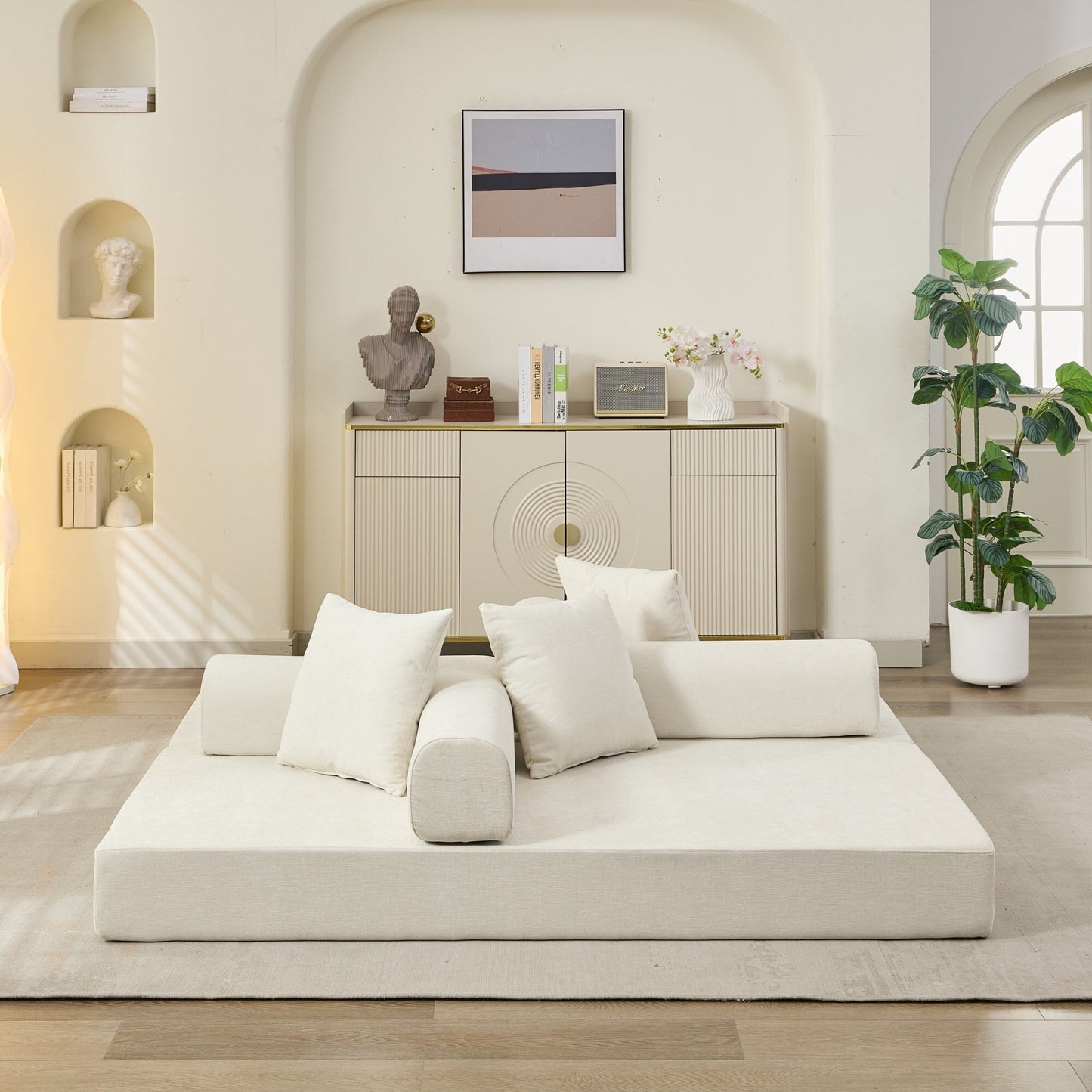 Comodo divano letto pieghevole trasformabile, divano letto da terra, divano da terra in ciniglia con braccioli, divano da terra