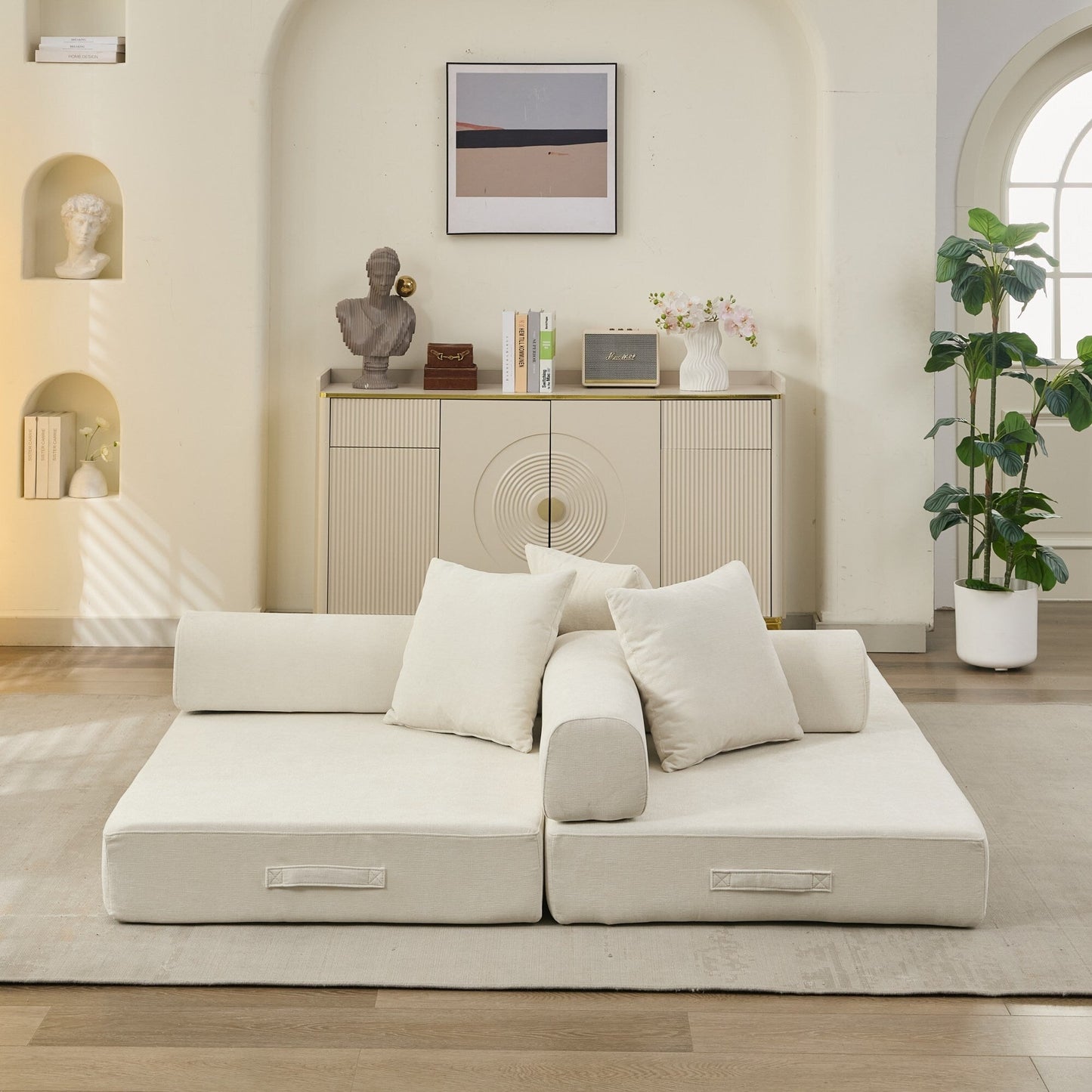 Comodo divano letto pieghevole trasformabile, divano letto da terra, divano da terra in ciniglia con braccioli, divano da terra