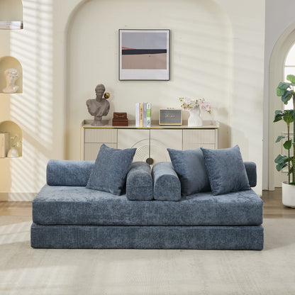 Comodo divano letto pieghevole trasformabile, divano letto da terra, divano da terra in ciniglia con braccioli, divano da terra