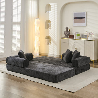 Divano letto pieghevole e trasformabile, comodo divano letto da terra, divano da terra in ciniglia con braccioli, divano da terra