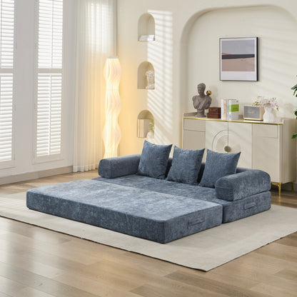 Divano letto pieghevole e trasformabile, comodo divano letto da terra, divano da terra in ciniglia con braccioli, divano da terra