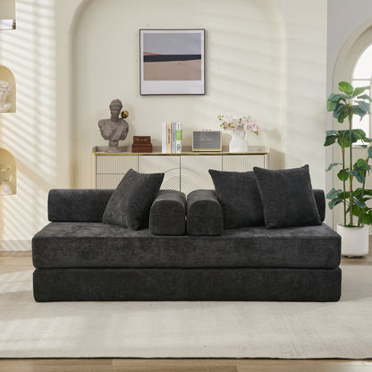 Divano letto pieghevole e trasformabile, comodo divano letto da terra, divano da terra in ciniglia con braccioli, divano da terra