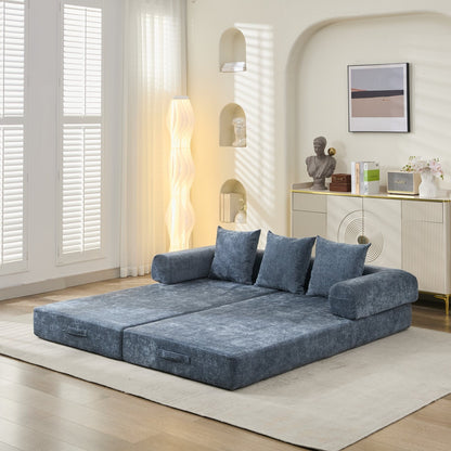 Divano letto pieghevole e trasformabile, comodo divano letto da terra, divano da terra in ciniglia con braccioli, divano da terra