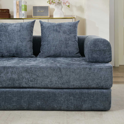 Divano letto pieghevole e trasformabile, comodo divano letto da terra, divano da terra in ciniglia con braccioli, divano da terra