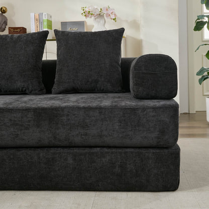 Divano letto pieghevole e trasformabile, comodo divano letto da terra, divano da terra in ciniglia con braccioli, divano da terra