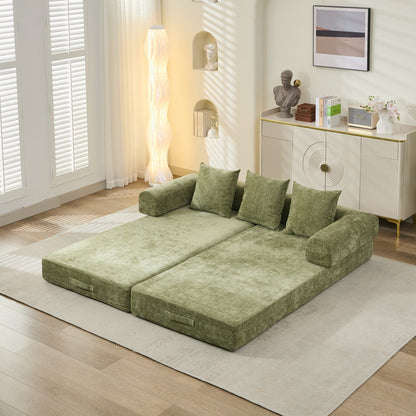 Divano letto pieghevole e trasformabile, comodo divano letto da terra, divano da terra in ciniglia con braccioli, divano da terra