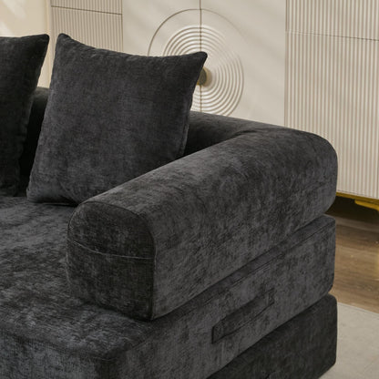 Divano letto pieghevole e trasformabile, comodo divano letto da terra, divano da terra in ciniglia con braccioli, divano da terra