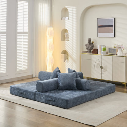 Divano letto pieghevole e trasformabile, comodo divano letto da terra, divano da terra in ciniglia con braccioli, divano da terra