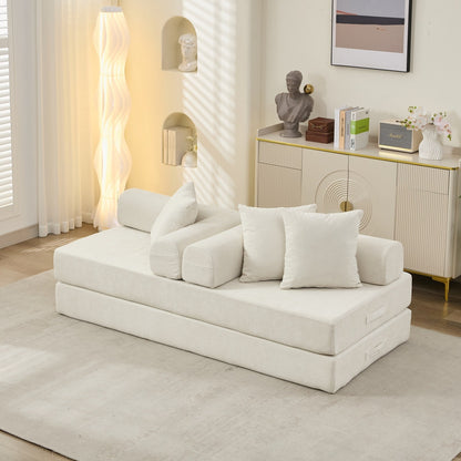 Divano letto pieghevole e trasformabile, comodo divano letto da terra, divano da terra in ciniglia con braccioli, divano da terra