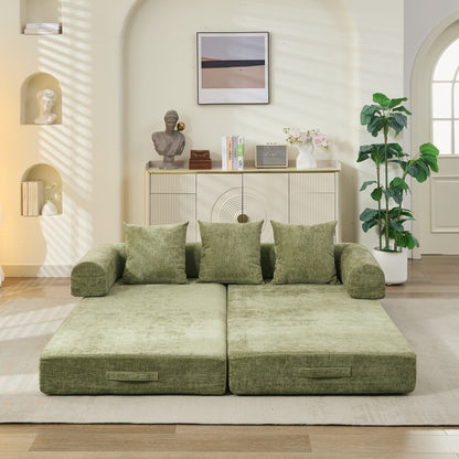 Divano letto pieghevole e trasformabile, comodo divano letto da terra, divano da terra in ciniglia con braccioli, divano da terra