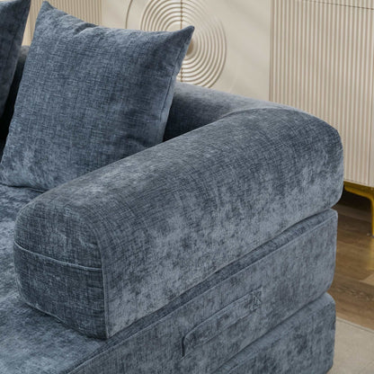 Divano letto pieghevole e trasformabile, comodo divano letto da terra, divano da terra in ciniglia con braccioli, divano da terra