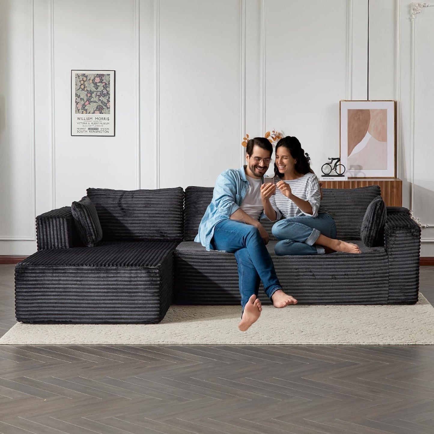 Divano componibile a compressione con chaise longue a forma di L, divano letto modulare con seduta profonda per soggiorno, camera da letto, velluto a coste