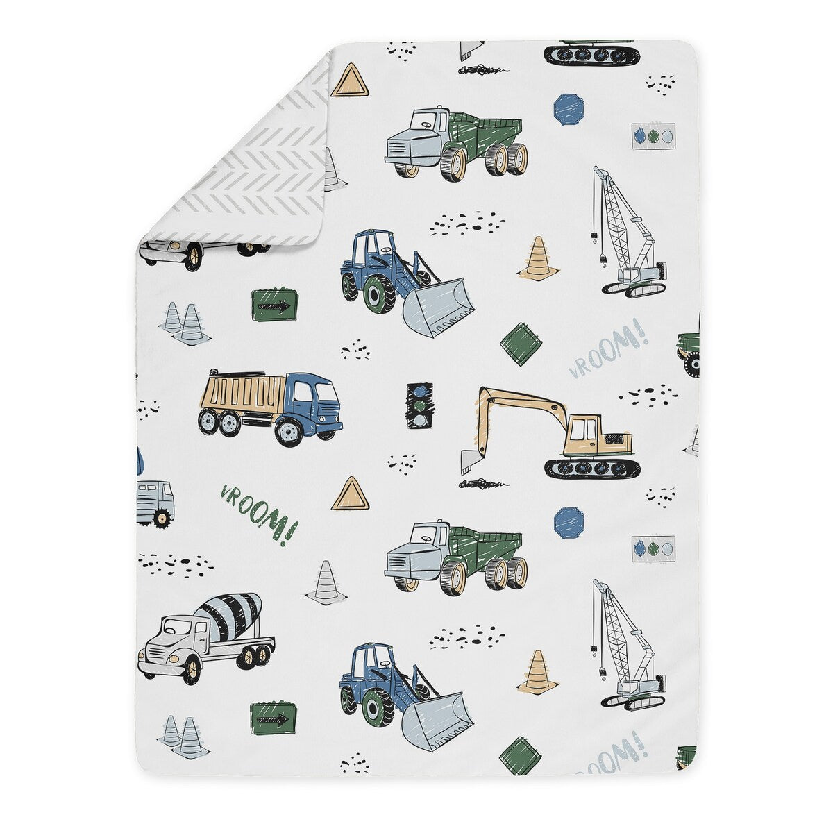 Set di 5 coperte per bambini della collezione Construction Truck Boy, per bambini piccoli, con motivo a freccia a zig-zag grigio, giallo, nero, blu e verde