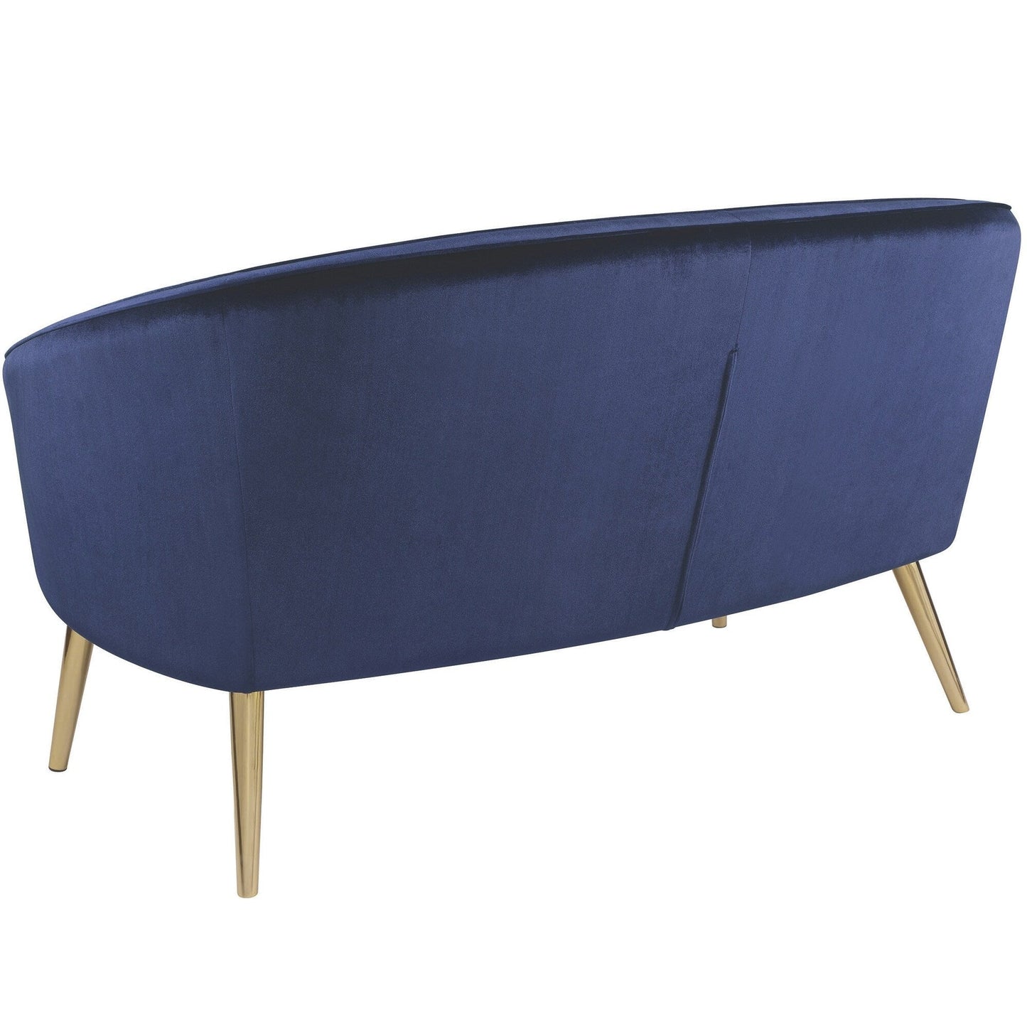 Divano contemporaneo per soggiorno in velluto blu e gambe in ottone