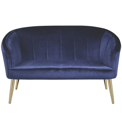 Divano contemporaneo per soggiorno in velluto blu e gambe in ottone