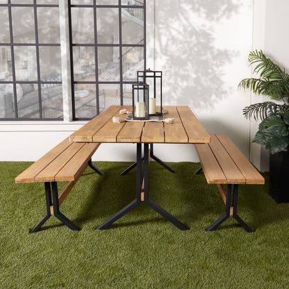 SEI Furniture Set da pranzo contemporaneo in legno di acacia naturale da 3 pezzi con tavolo da pranzo e panche