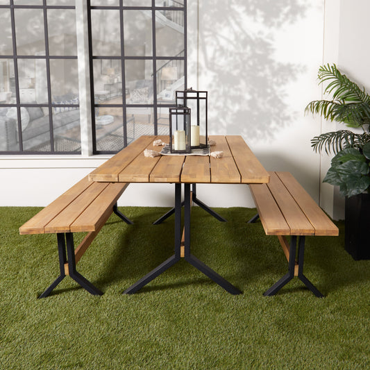 SEI Furniture Set da pranzo contemporaneo in legno di acacia naturale da 3 pezzi con tavolo da pranzo e panche