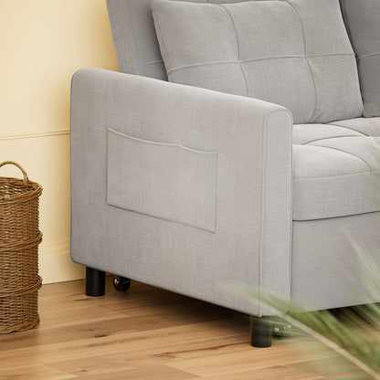 Divano letto trasformabile 3 in 1, chaise longue con letto estraibile, velluto/tessuto