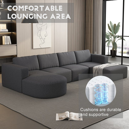 Divano componibile modulare a forma di U convertibile 104,32*70,86 con chaise longue, pouf e spugna compressa per soggiorno