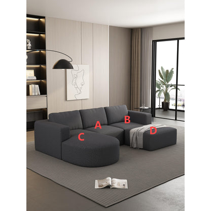 Divano componibile modulare a forma di U convertibile 104,32*70,86 con chaise longue, pouf e spugna compressa per soggiorno