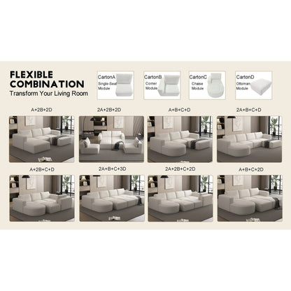 Divano componibile modulare a forma di U convertibile 104,32*70,86 con chaise longue, pouf e spugna compressa per soggiorno