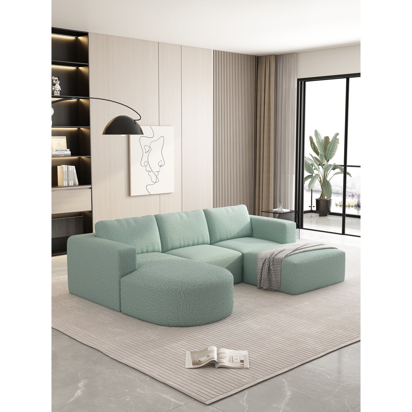 Divano componibile modulare a forma di U convertibile 104,32*70,86 con chaise longue, pouf e spugna compressa per soggiorno