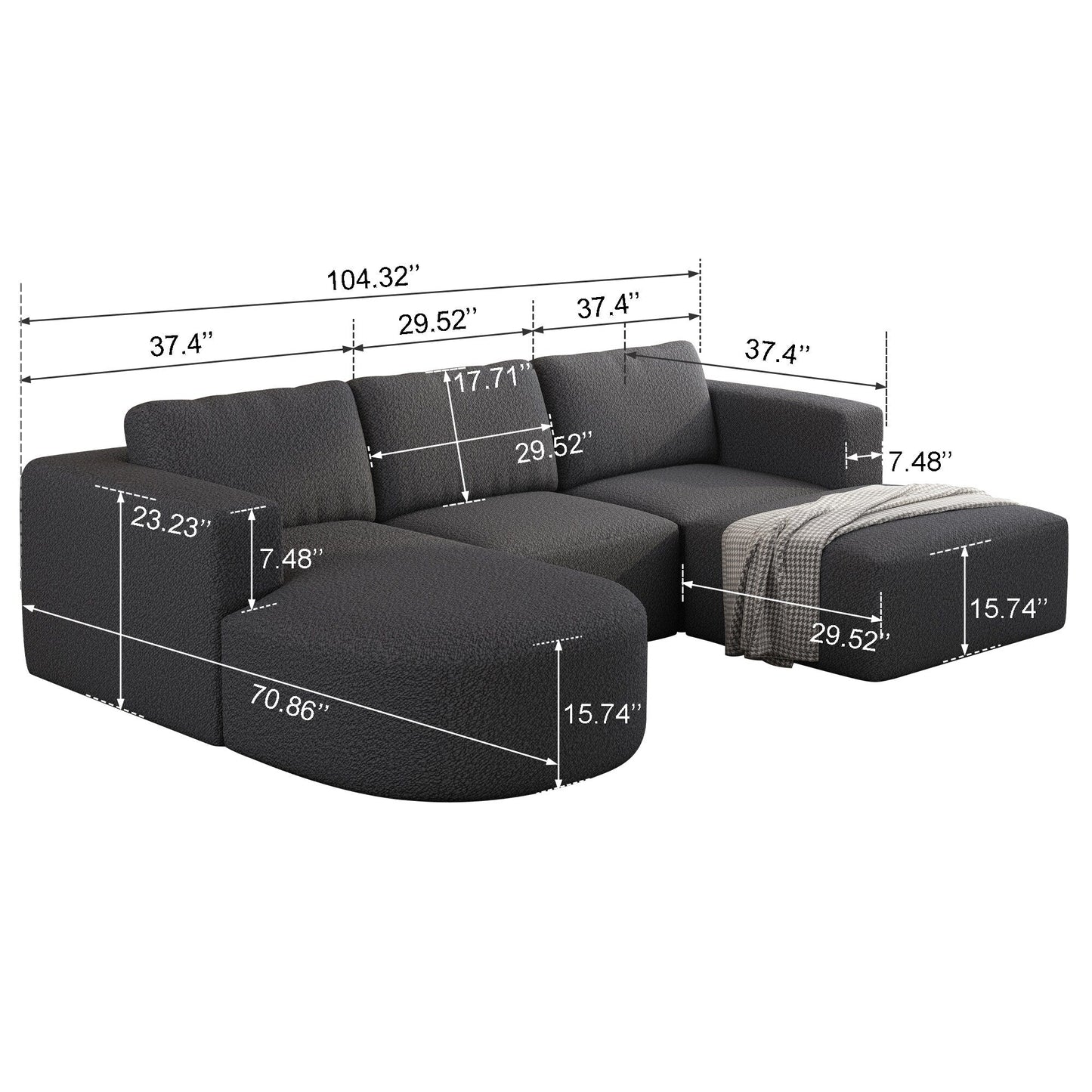 Divano componibile modulare a forma di U convertibile 104,32*70,86 con chaise longue, pouf e spugna compressa per soggiorno
