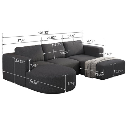 Divano componibile modulare a forma di U convertibile 104,32*70,86 con chaise longue, pouf e spugna compressa per soggiorno