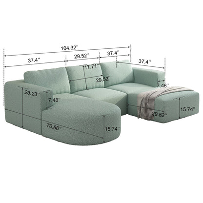 Divano componibile modulare a forma di U convertibile 104,32*70,86 con chaise longue, pouf e spugna compressa per soggiorno