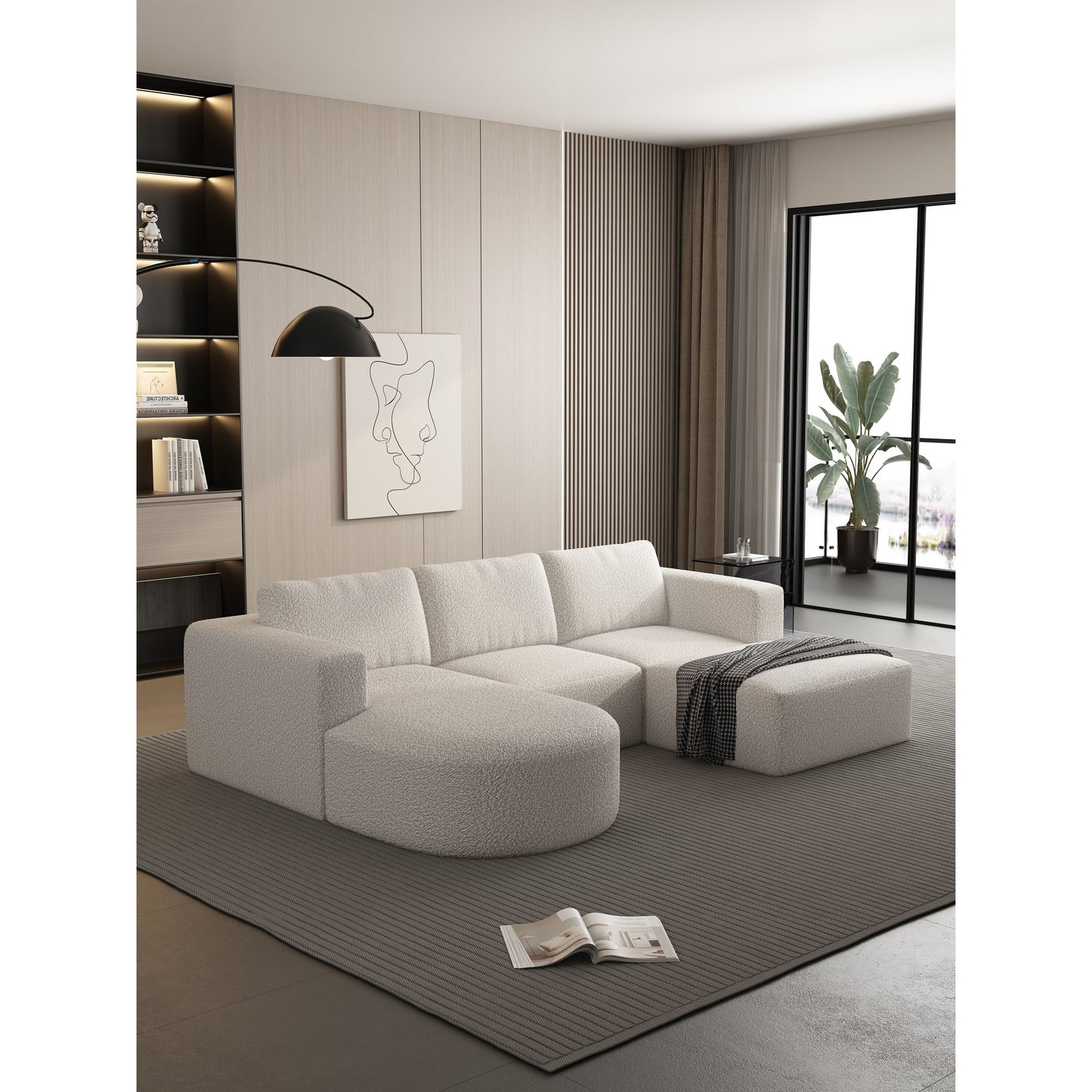 Divano componibile modulare a forma di U convertibile 104,32*70,86 con chaise longue, pouf e spugna compressa per soggiorno