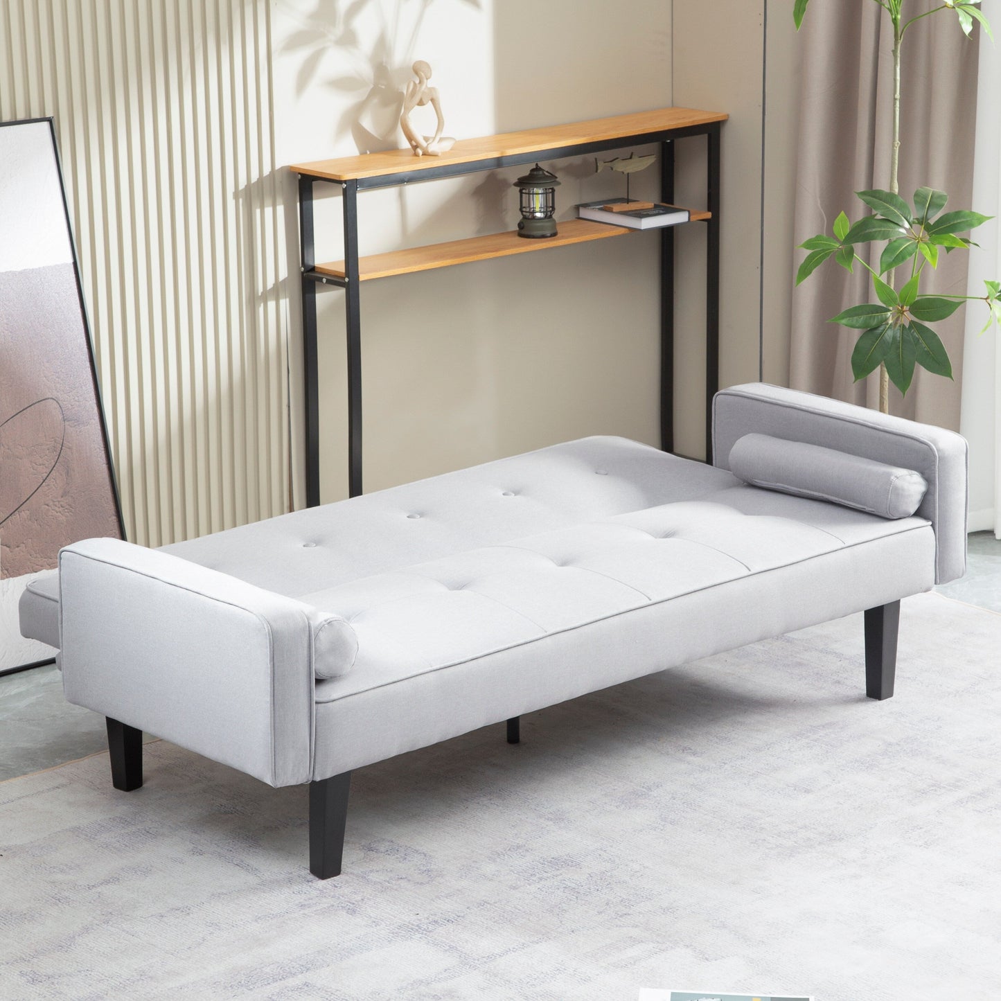 Divano letto futon trasformabile a 3 posti con gambe in legno