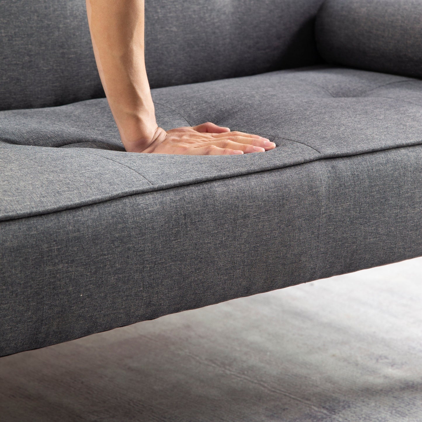 Divano letto futon trasformabile a 3 posti con gambe in legno