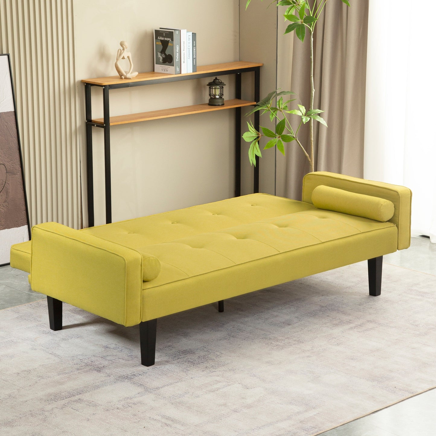 Divano letto futon trasformabile a 3 posti con gambe in legno