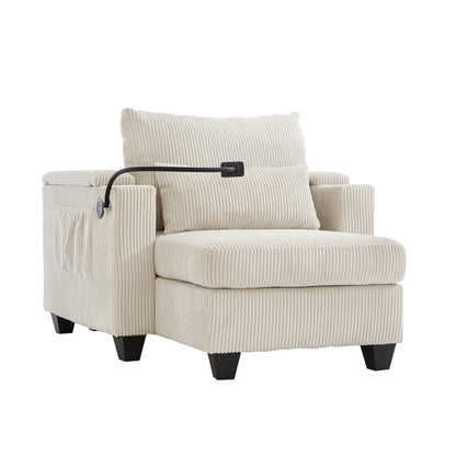 Divano letto trasformabile in chaise longue da 37,4 pollici, in velluto a coste, con porte USB e due portabicchieri.